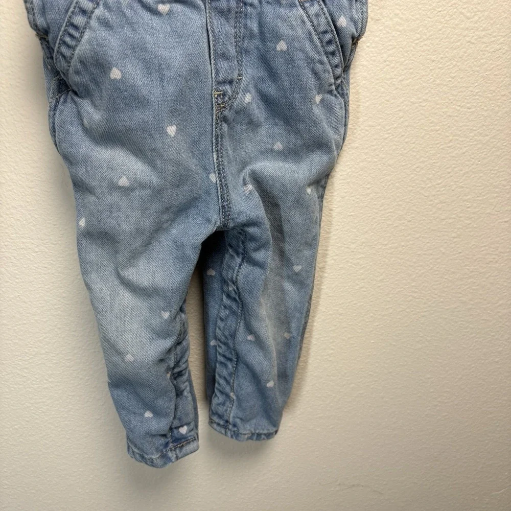 OshKosh B'gosh Baby Girl 12M Blue Denim Overalls Heart Print 100% Cotton